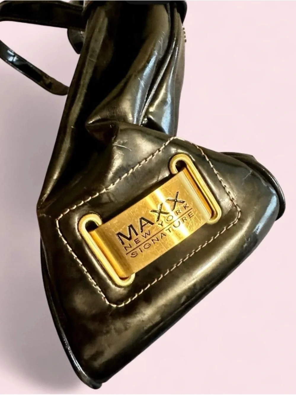 Maxx New York Black Patent Gold-Accent Shoulder Tote